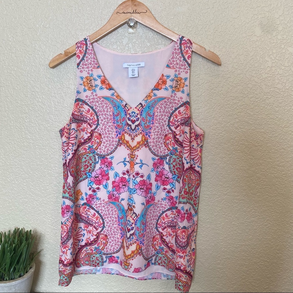 Tabitha Webb sleeveless shirt kaleidoscope‎ pattern blouse shirt pink v neck